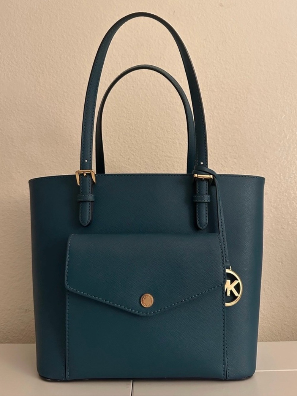 Michael Kors Teal Saffiano Tote with Front Pocket